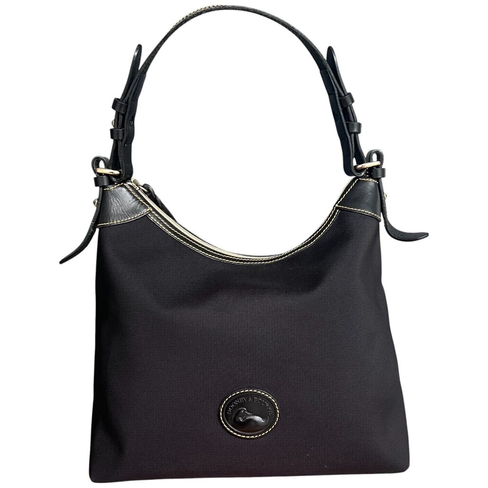 DOONEY & BOURKE Erica Nylon Large Black Shoulder Bag Leather Trim Italy *READ*